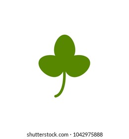 Three leaf irish clover icon. Deep green shamrock Isolated on white. St Patrick day vector illustration. Flat design.
