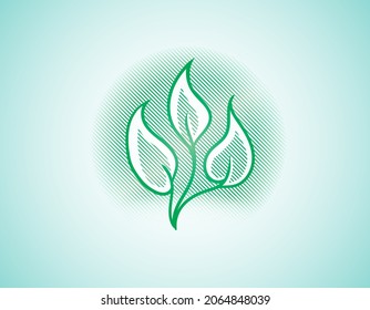 Three Leaf Logo with Dew Effect Striped Pattern Vector Format symbolizes freshness