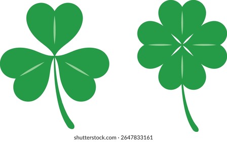 Three Leaf and Six Leaf Clover Green Icons in Simple Flat Style for Irish Holiday and Nature Concepts