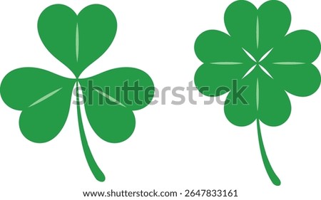 Three Leaf and Six Leaf Clover Green Icons in Simple Flat Style for Irish Holiday and Nature Concepts