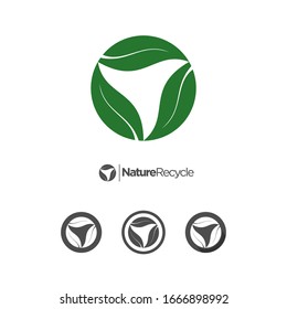 Three Leaf Vector. Green Recycle Signs Symbol on White Background
