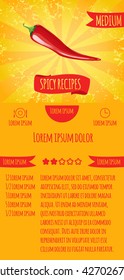 Three leaflets design recipes spicy dishes. Degree of severity: spicy.
