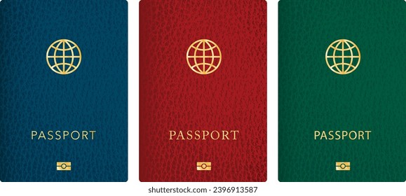 three leather covers for passport, vector editable illustration