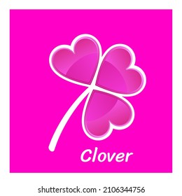 Three leaves Clover logo on pink background, luck symbol. Abstract vector illustration.