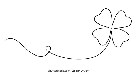 Three leaves clover in one continuous line drawing vector illustration. Pro vector, Continuous linear drawing of clover leaves. One line drawing background. Vector illustration. Linear drawing image. 