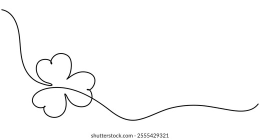 Three leaves clover in one continuous line drawing vector illustration. Pro vector, Continuous linear drawing of clover leaves. One line drawing background. Vector illustration. Linear drawing image. 