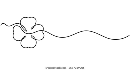 Three leaves clover in one continuous line drawing vector illustration. Pro vector, Continuous one line drawing of four leaf clovers. Clover four-leaf in continuous single line art drawing vector