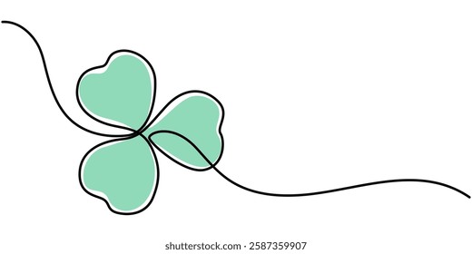 Three leaves clover in one continuous line drawing vector illustration. Pro vector, Continuous one line drawing of four leaf clovers. Clover four-leaf in continuous single line art drawing vector