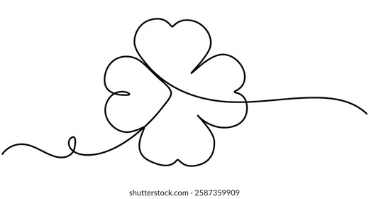 Three leaves clover in one continuous line drawing vector illustration. Pro vector, Continuous one line drawing of four leaf clovers. Clover four-leaf in continuous single line art drawing vector