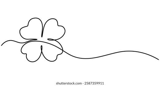 Three leaves clover in one continuous line drawing vector illustration. Pro vector, Continuous one line drawing of four leaf clovers. Clover four-leaf in continuous single line art drawing vector