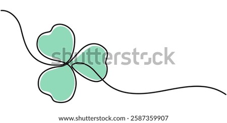 Three leaves clover in one continuous line drawing vector illustration. Pro vector, Continuous one line drawing of four leaf clovers. Clover four-leaf in continuous single line art drawing vector
