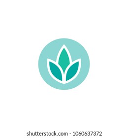 Three leaves eco icon. isolated on white. Vector illustration.  Turquoise flat leaves. Leaf organic icon. lotus flower. 