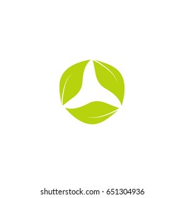 Three leaves eco recycle icon. isolated on white. Vector illustration.  Green flat leaves. Leaf reuse icon. 