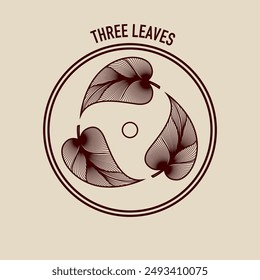 Three leaves line art logo simple emblem vector illustration. Modern minimalist aesthetic line art elements vector frame 