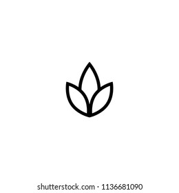 Three leaves line icon. Eco symbol isolated on white. Vector illustration.  Turquoise flat leaves. Leaf organic logo. lotus flower. 