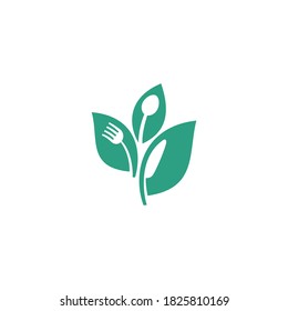 three leaves logo with a fork, spoon and knife as a leaf bone