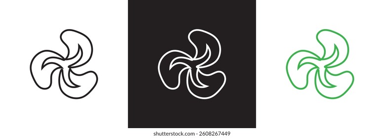 Three leaves rotating icon.  Vector for websites, mobile interfaces, presentations, banner, visual branding etc. Vector illustration. isolated on white and black background. EPS 10
