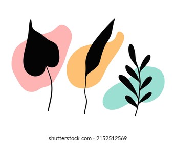 Three leaves set minimalistic design template. Han drawn colorful vector illustration. Design for cover, poster, banner and t-shirt.