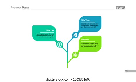 Three leaves tree metaphor process chart template for presentation. Vector illustration. Elements of diagram, graph. Workflow, plan, finance, business or marketing concept for infographic, report.