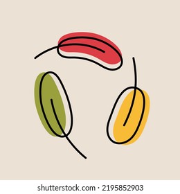 Three leaves of the tree are spinning. Autumn foliage. Leaf fall. Design element for coloring book, stickers, stickers, autumn illustrations. Vector illustration of leaves in a flat style.