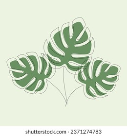 three leaves,outline, green leaf,green background,decoration,wallpaper,vector illustration eps10