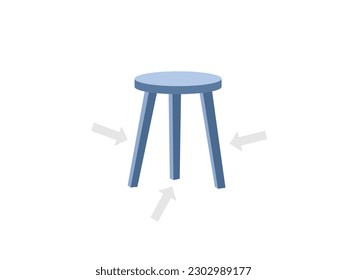 Three legged stool with arrows icon. Clipart image isolated on white background