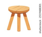 Three legged wooden stool vector isolated on white background.