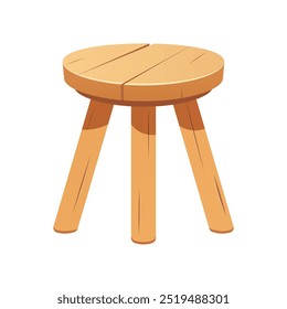 Three legged wooden stool vector isolated on white background.