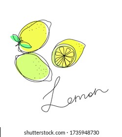 Three lemons hand drawn sketch doodle vector illustration summer citrus tropical graphics