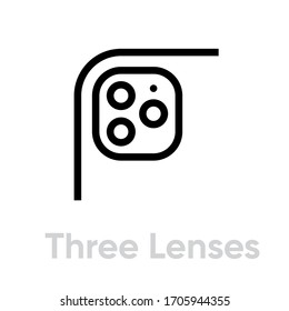 Three Lenses Phone Camera Icon. Editable Line Vector. Combined Module Of Three Lenses Zoom, Portrait, Wide Angle. Single Pictogram.