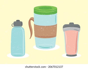 tres iconos de conjunto de plástico menos