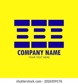 three letter B arrangement logo, initials B in a row isolated on yellow background, minimalist creative logo for a trademark or company