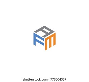 Three letter icon. Hexagon logo with AFM letter