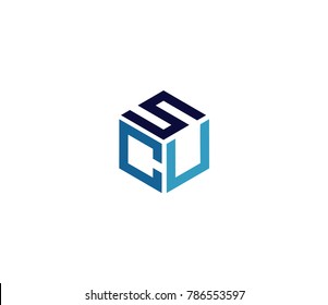 Three letter icon. letter SCU logo