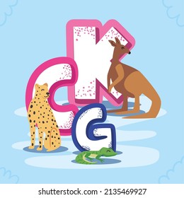 drei Buchstaben des Alphabets mit Tieren