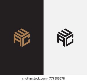 Three letters WAC icon. hexagon logo