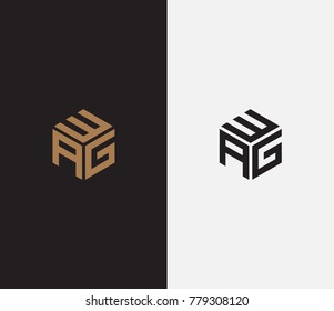 Three letters WAG icon. hexagon logo