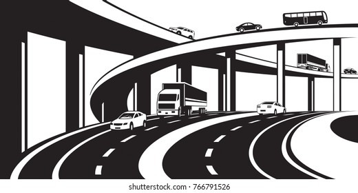  Three level interchange on highway - vector illustration