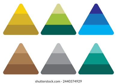 Three level pyramid vector icons set. Blank three tier pyramid vector chart concepts. Clipart image. 