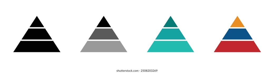 Three level pyramid vector icons set