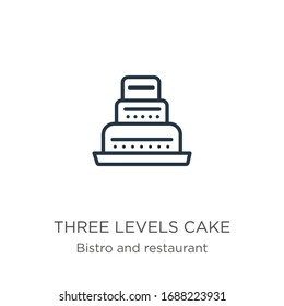 Three levels cake icon. Thin linear three levels cake outline icon isolated on white background from bistro and restaurant collection. Line vector sign, symbol for web and mobile