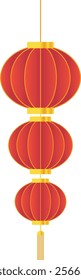 Three Levels of Circle Red Chinese Lantern with Gold Rope