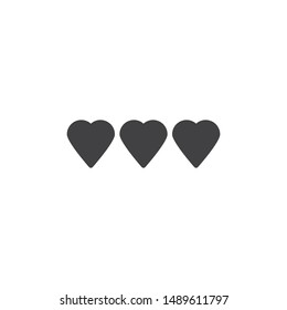 Three life, gaming hearts vector icon. filled flat sign for mobile concept and web design. 3 game hearts hearts glyph icon. Love symbol, logo illustration. Vector graphics