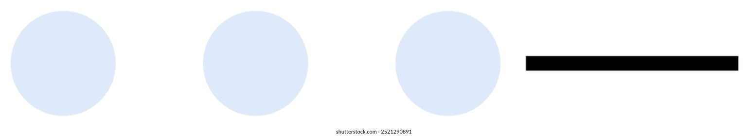 Three light blue circles in a row with a black horizontal line in the fourth position, on a white background. Ideal for minimalistic designs, graphic interfaces, web design, data visualization, modern