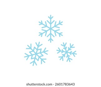 Three light blue snowflakes of varying sizes on a white background.  Simple, minimalist design, perfect for winter themes, holiday cards, or seasonal branding.