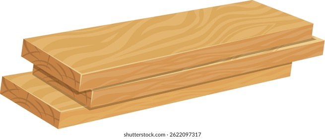Three light brown wooden planks stacked neatly on top of each other, forming a rectangular prism. The visible wood grain and rough edges highlight the natural texture and quality of the material