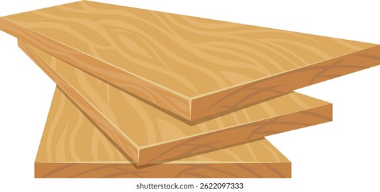 Three light brown wooden planks are stacked on top of each other, showcasing the natural beauty and texture of the wood grain, creating a warm and inviting atmosphere