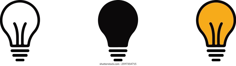 Three light bulbs with different color vector on white background