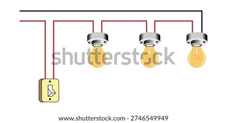 Three Light Bulbs Wired to a Single Switch Illustration Showing Simple Electrical Wiring and Lighting Concept