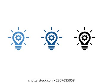 Three lightbulb icons with a gear inside representing innovation and ideas